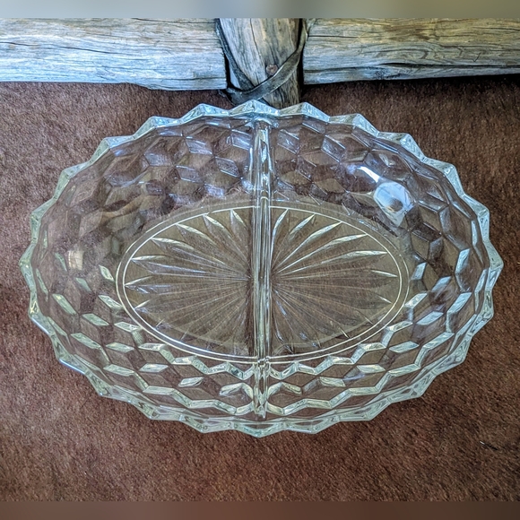 Vintage Authentic Fostoria American Crystal 2 Slot Relish Dish - Picture 4 of 10